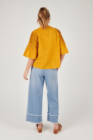 Ellis and Dewey Short Sleeve Pintuck Shirt - Ochre