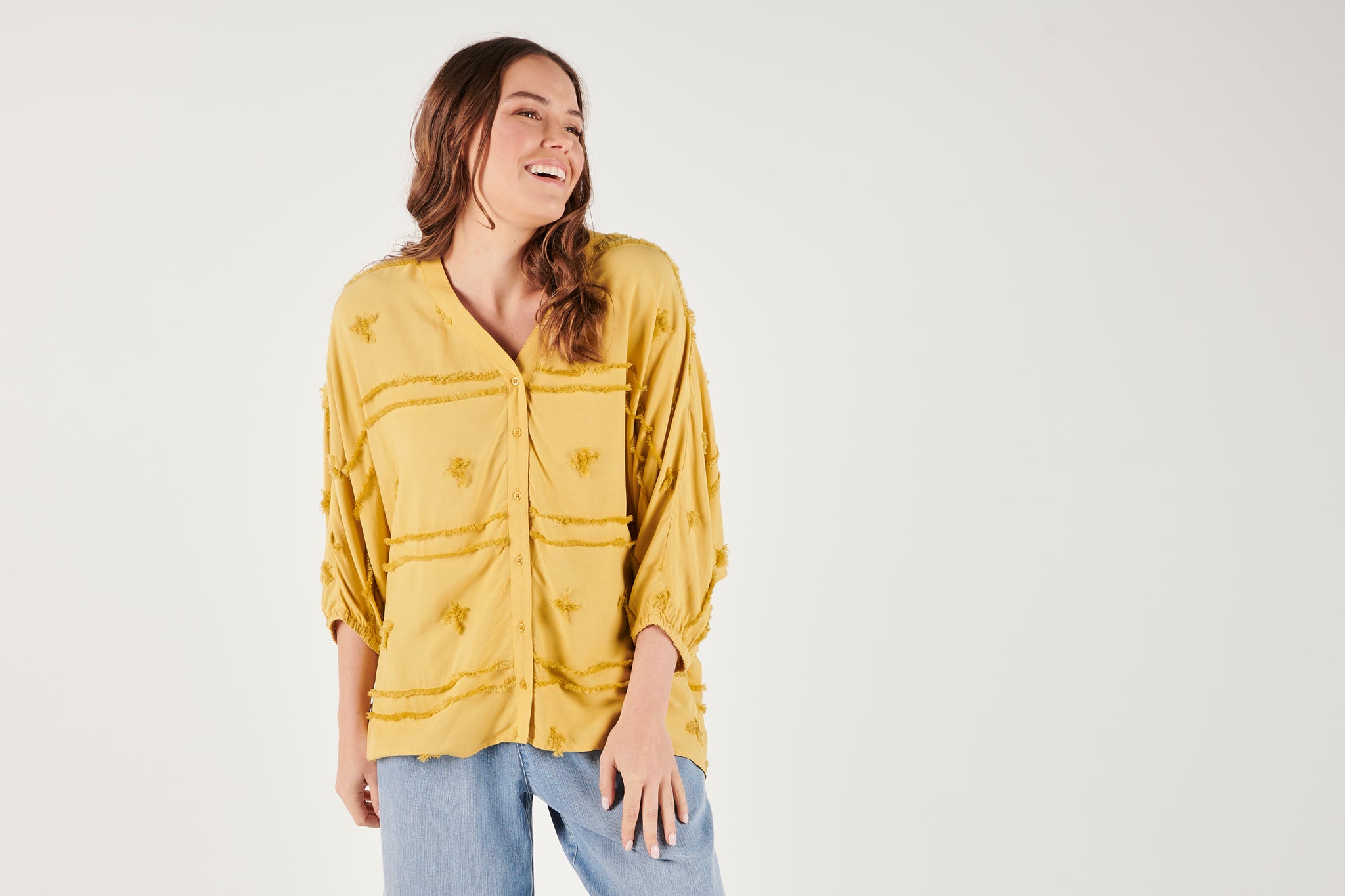 Ellis and Dewey Batwing Button Through Blouse - Olive