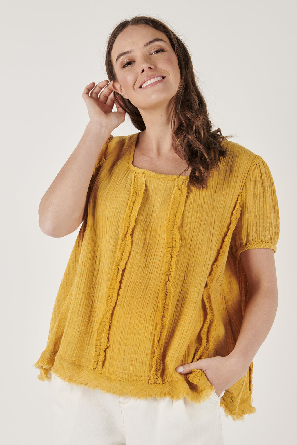 Ellis and Dewey Ruffle Short Sleeve Top - Olive