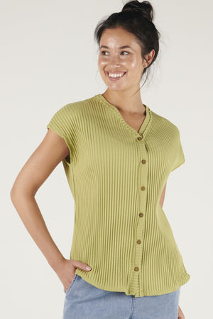 Ellis and Dewey Button Front Tee - Apple Green