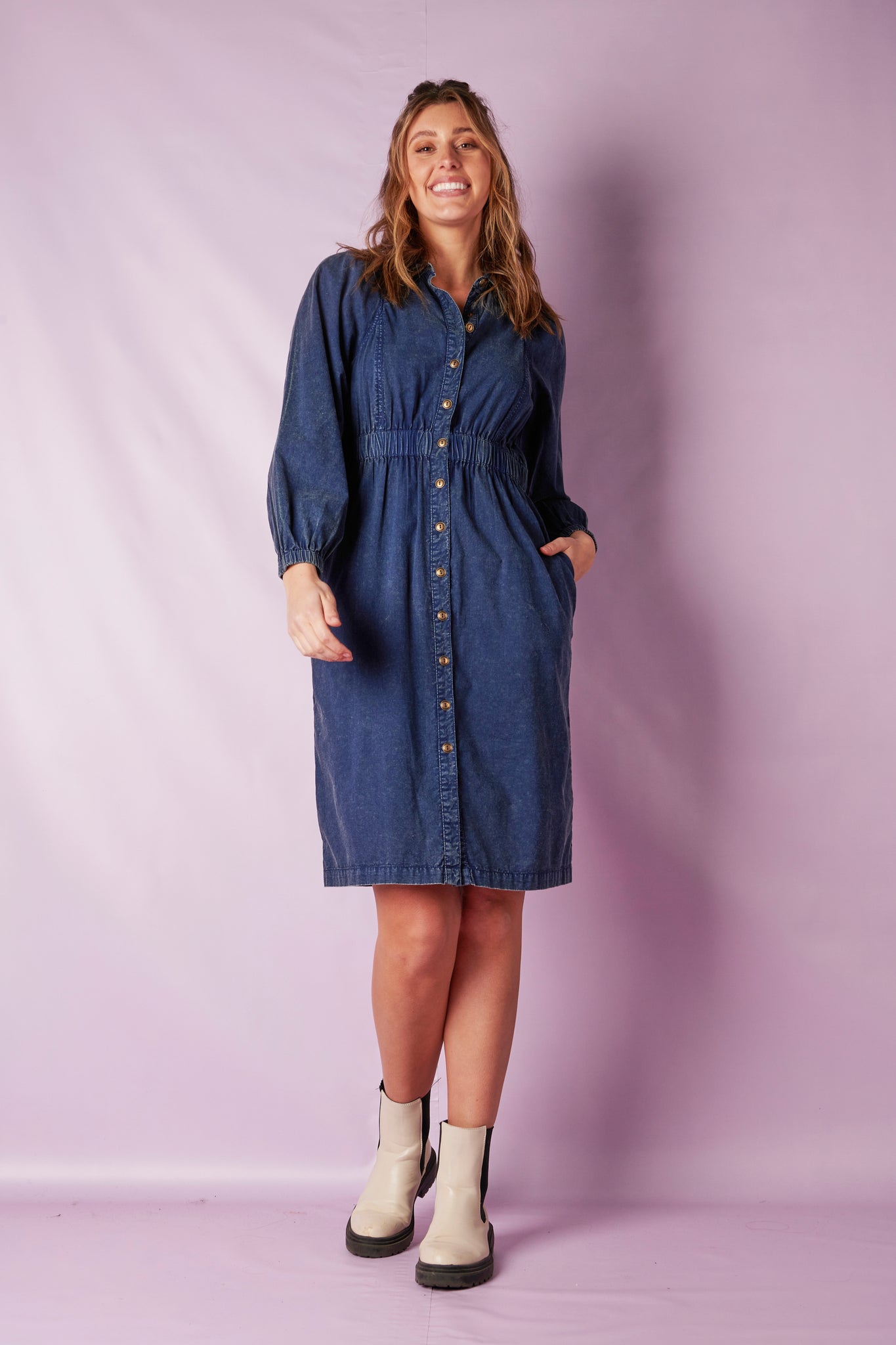 ALBTM Elastic Waist Dress - Navy Denim