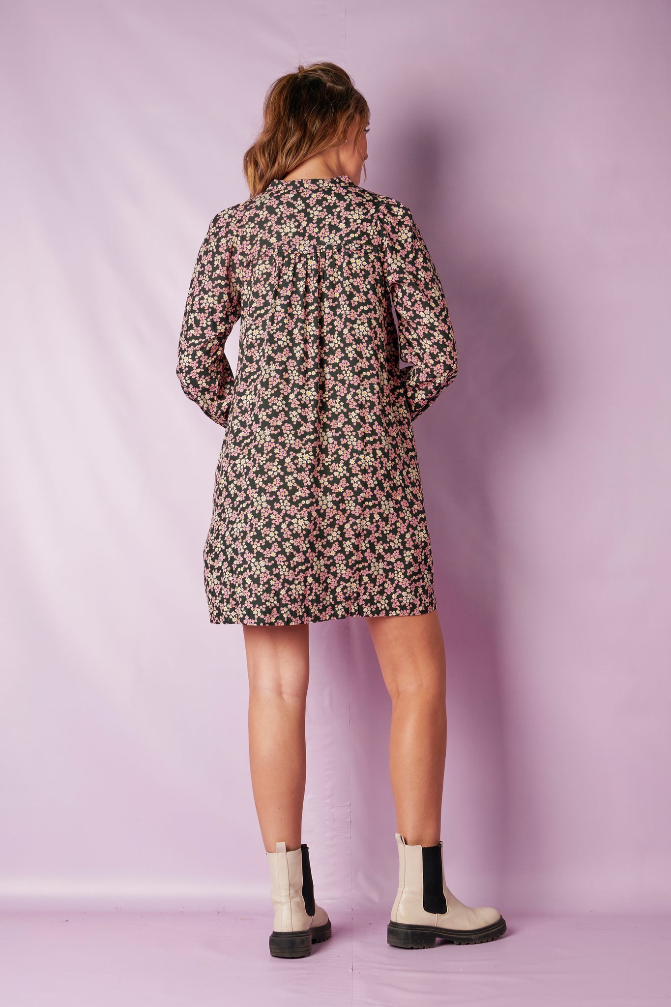 ALBTM Pintuck Yoke Dress - Deep Green Floral