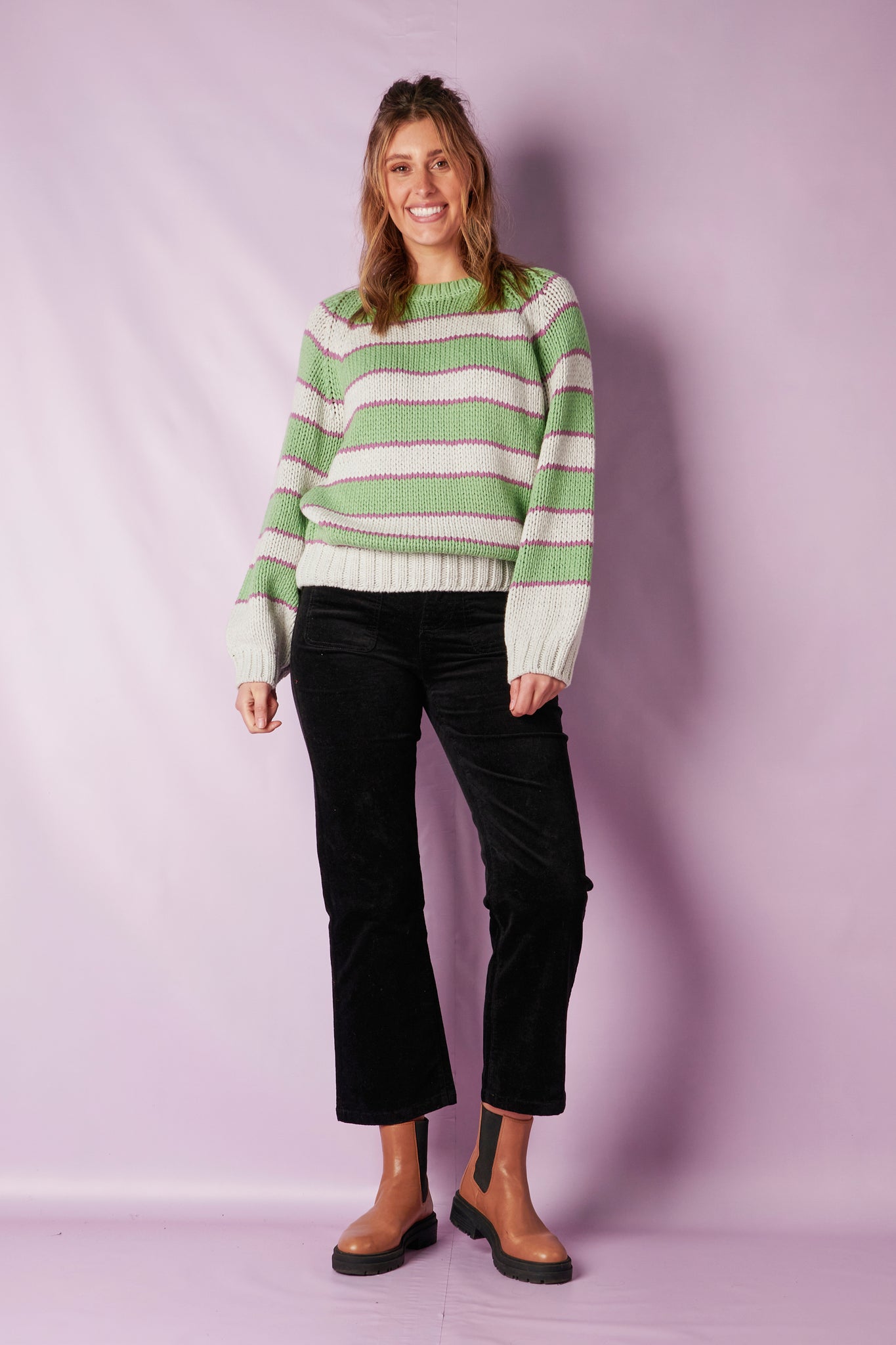 ALBTM Bell Sleeve Chunky Knit Sweater - Grape Stripe