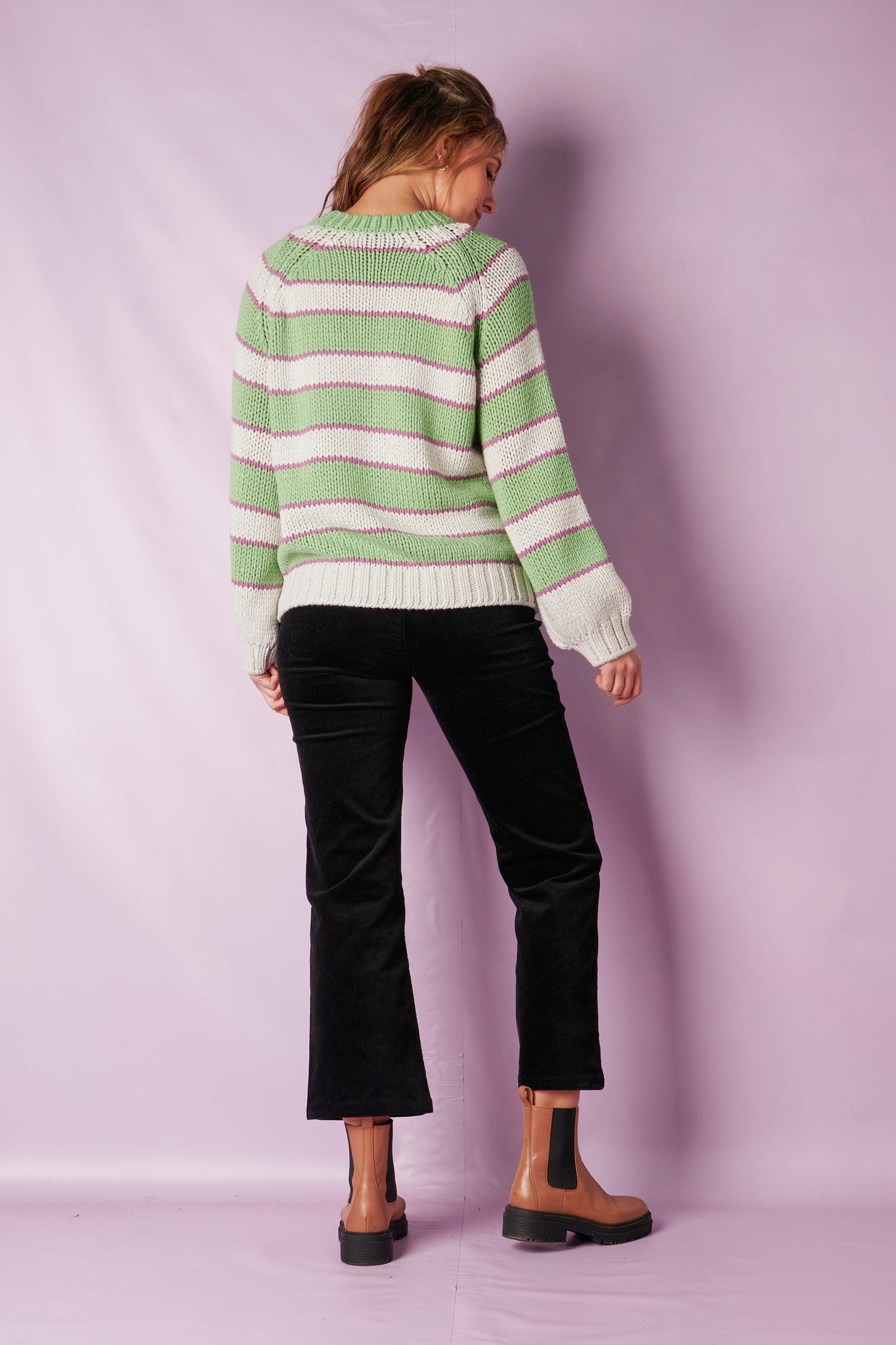 ALBTM Bell Sleeve Chunky Knit Sweater - Grape Stripe