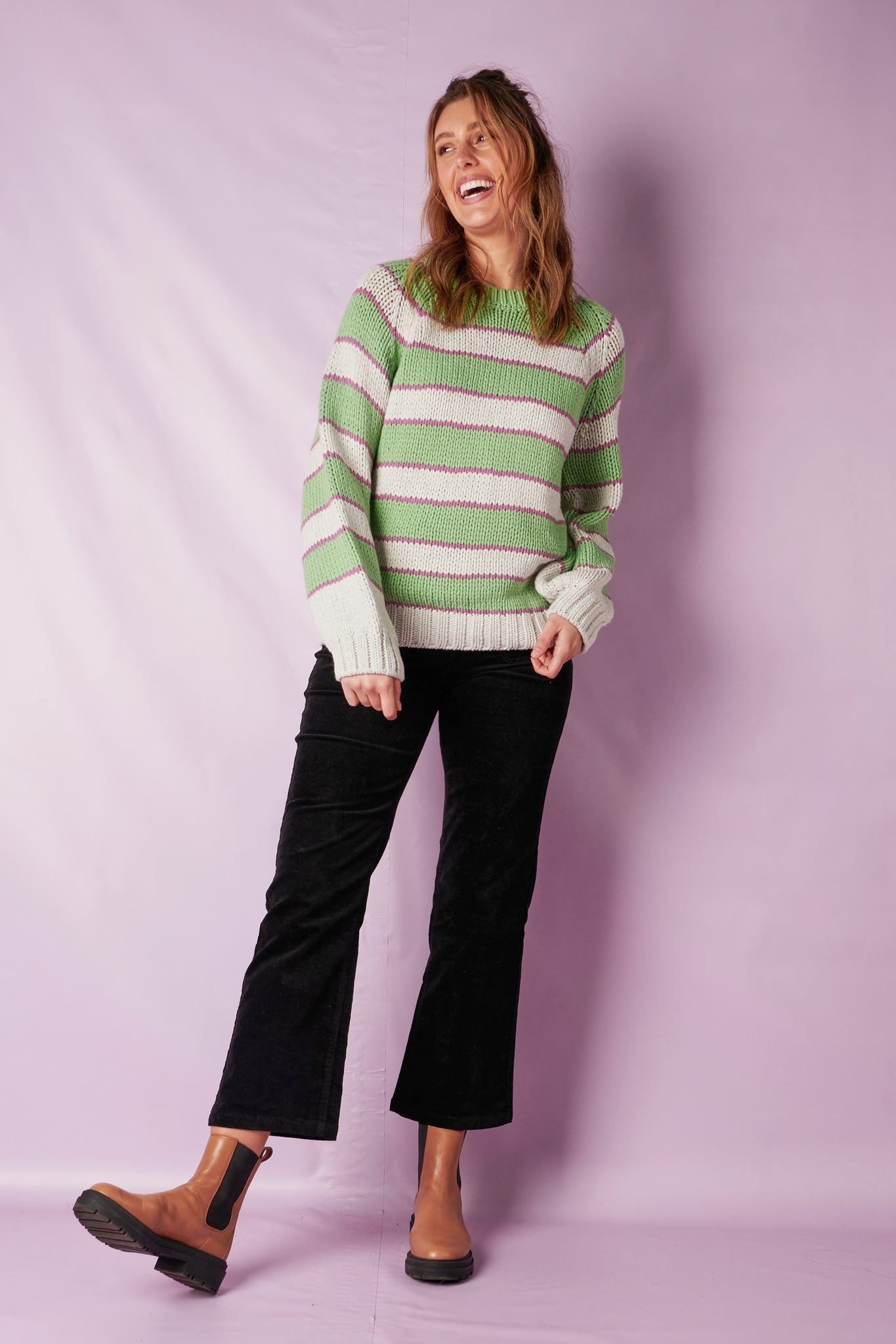 ALBTM Bell Sleeve Chunky Knit Sweater - Grape Stripe