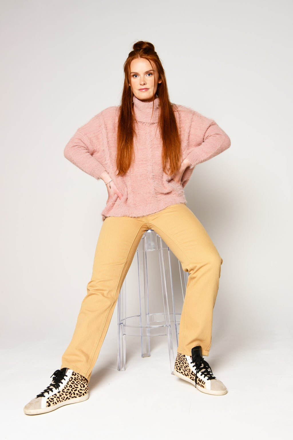 ALBTM Knit Roll Neck Cable - Dusty Pink