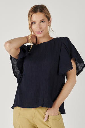 Alessi Flutter Sleeve Top - Navy