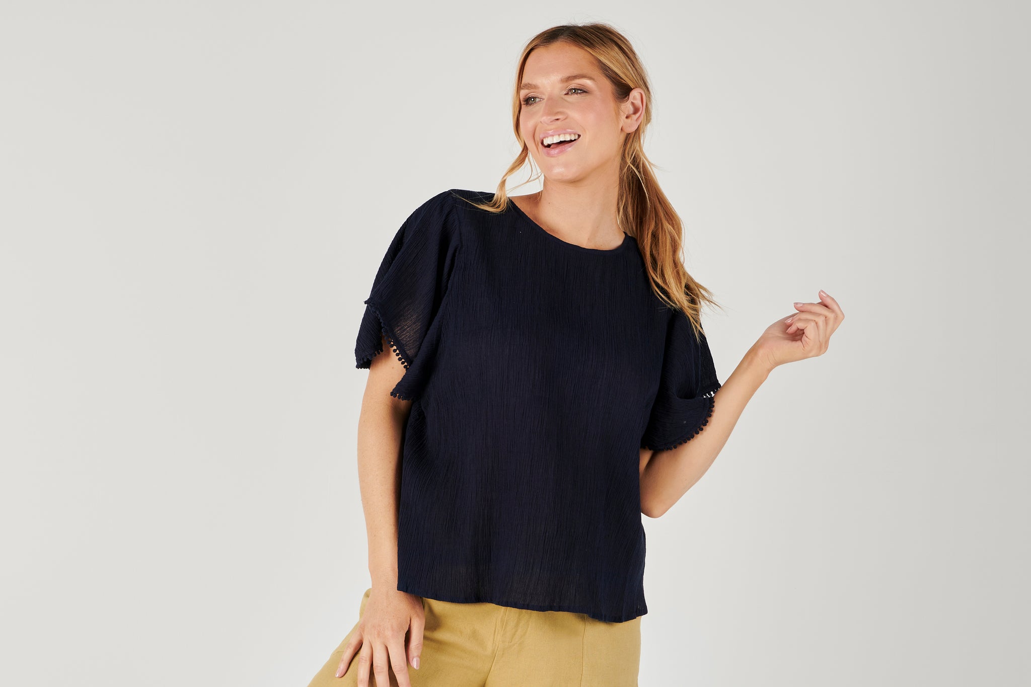 Alessi Flutter Sleeve Top - Navy