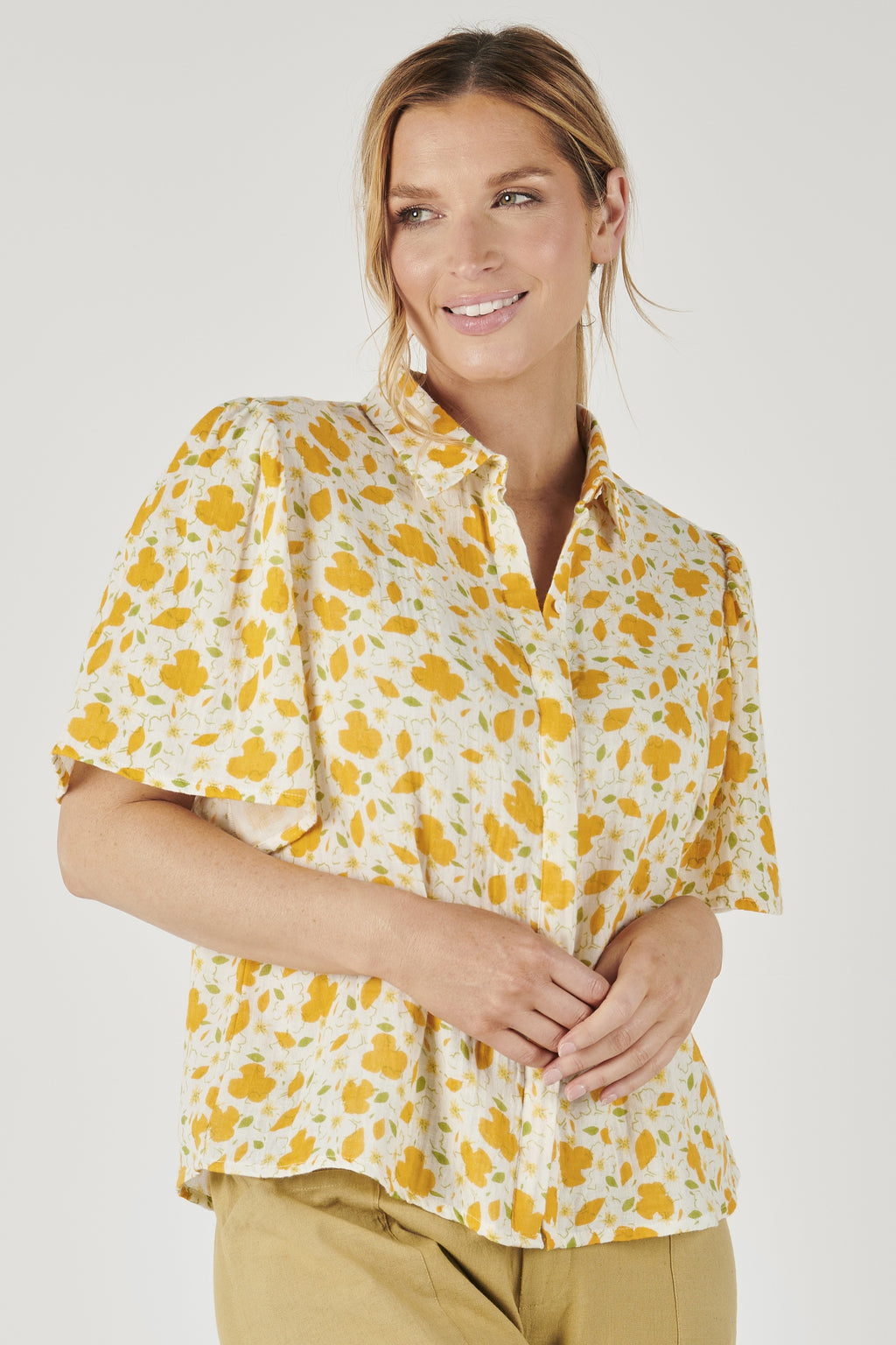 Alessi Short Puff Sleeve Shirt - Golden Floral