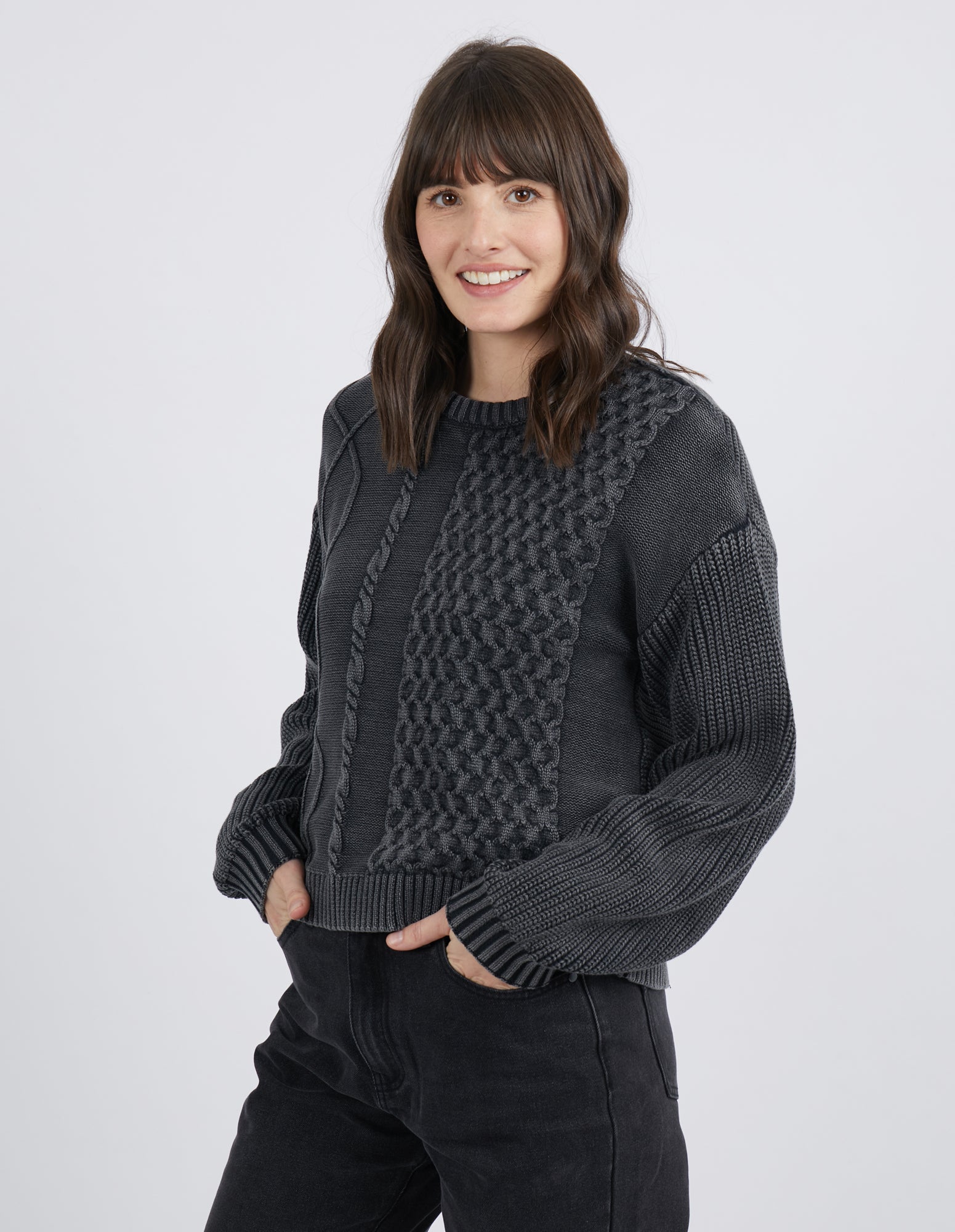 Foxwood Clare Crew Knit - Washed Black