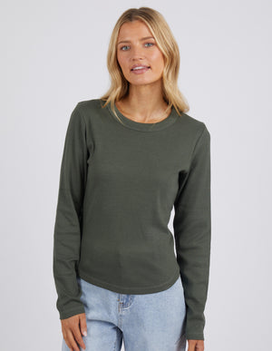 Foxwood Scoop Long Sleeve Rib - Khaki