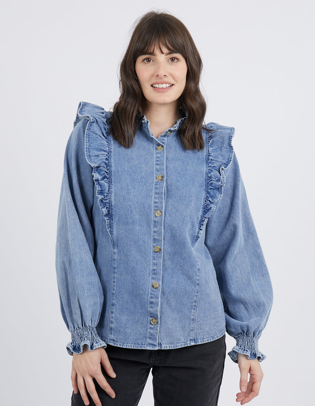 Foxwood Vada Denim Blouse - Mid Blue