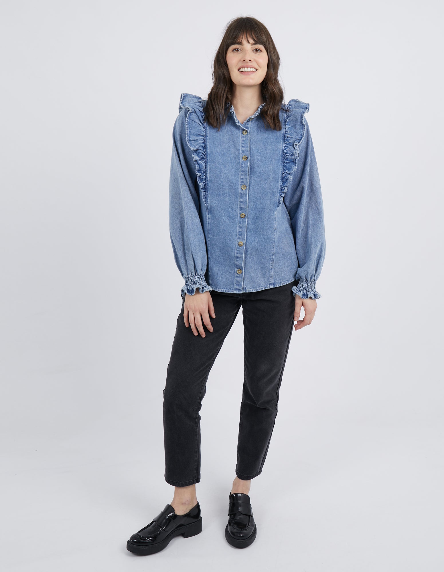 Foxwood Vada Denim Blouse - Mid Blue