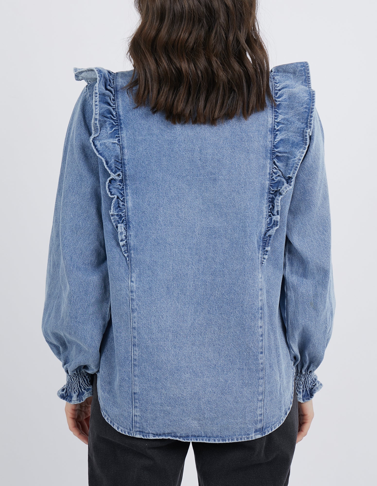 Foxwood Vada Denim Blouse - Mid Blue