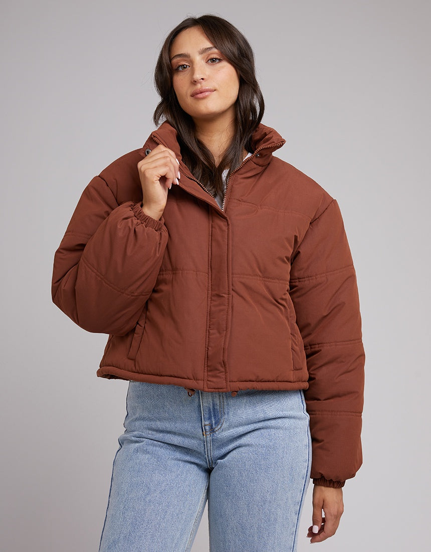 All About Eve Aspen Crop Puffer Jacket - Brown