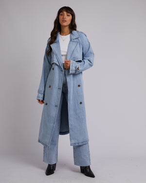 All About Eve Rio Denim Trench Coat - Light Blue